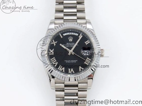 0213 Classic DayDate 40 SS JDF 904L Steel Black Roman Dial on President Bracelet VR3255 V3 (Gain Weight) 1434